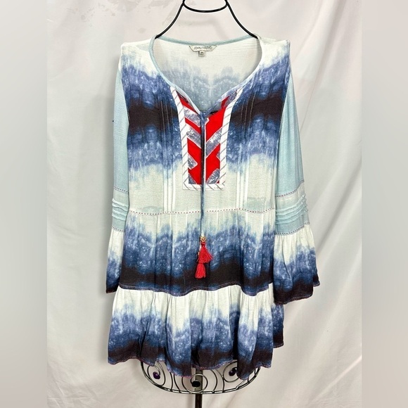 John Mark boho ombre peasant tiered blouse size M - Picture 2 of 10